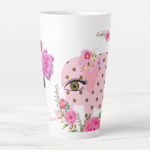 Butterfly Floral Pink Elephant Latte Tasse