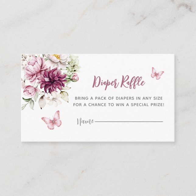 Butterfly Floral Pink Girl Diaper Raffel Begleitkarte (Vorderseite)