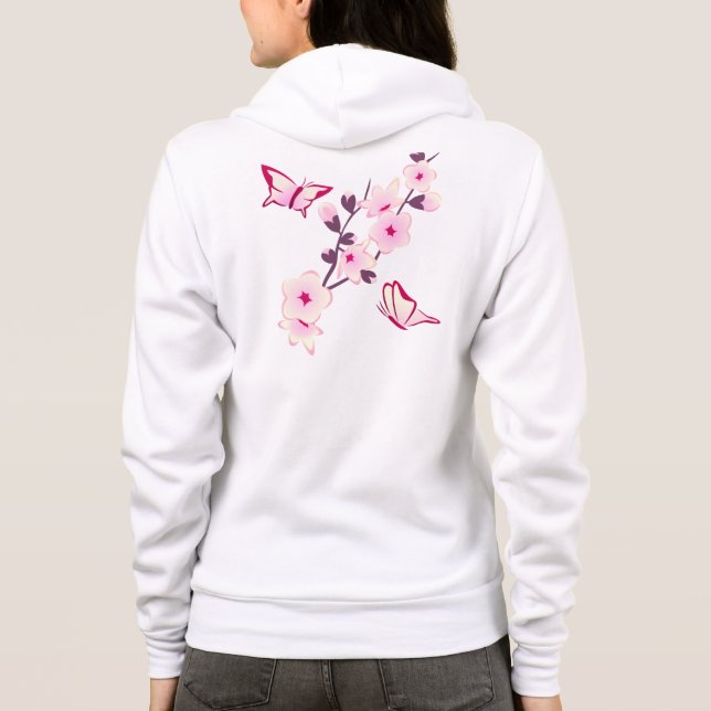 Butterfly Floral Pink Kirsche Blüten Hoodie (Rückseite)