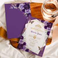 Butterfly Floral Quinceñera Violet Gold Geometrie