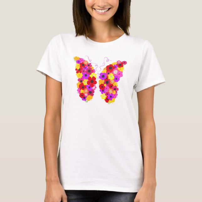 Butterfly Floral Rainbow of Colors Modern T-Shirt (Vorderseite)