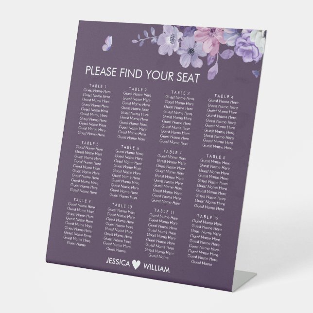 Butterfly Floral Reception Seating Sign Sockelschild (Vorderseite)