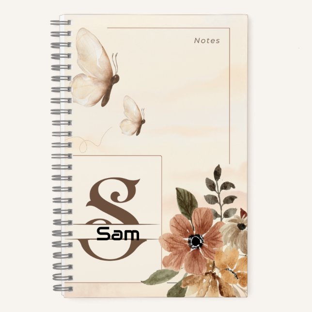 Butterfly & Floral Spiral Notebook mit Initial S Notizbuch (Vorderseite)