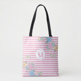 Butterfly Floral Streifen Monogramm Rosa