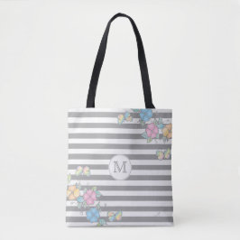 Butterfly Floral Striped Monogramm Grau