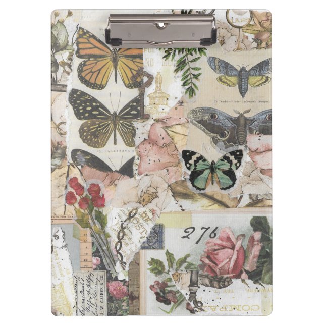 Butterfly Floral Vintag Ephemere Decoupage Klemmbrett (Vorderseite)