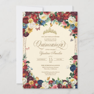 Butterfly Floral Watercolor Yellow Quinceñera Einladung