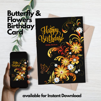 Butterfly & Flowers Birthday Card Karte