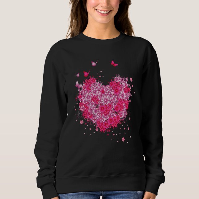 Butterfly Flowers Love Heart for Women and Girls Sweatshirt (Vorderseite)