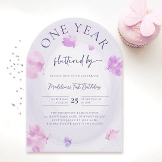 Butterfly Flutterfly Lila Pink Arch 1. Geburtstag Einladung