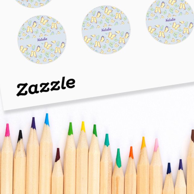 Butterfly Flutters Blue Personalisiert Runder Aufkleber (Von Creator hochgeladen)