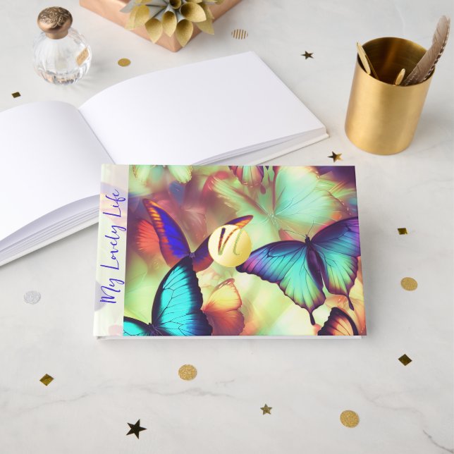 Butterfly Foil Monogram Scrapbook Album Gästebuch (Vorderseite Offen)