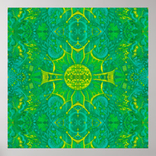 Butterfly Forest Bohemisch Arabesque Mandala Green Poster