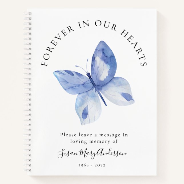 Butterfly Forever in Our Hearts Funeral Guest Book Notizbuch (Vorderseite)