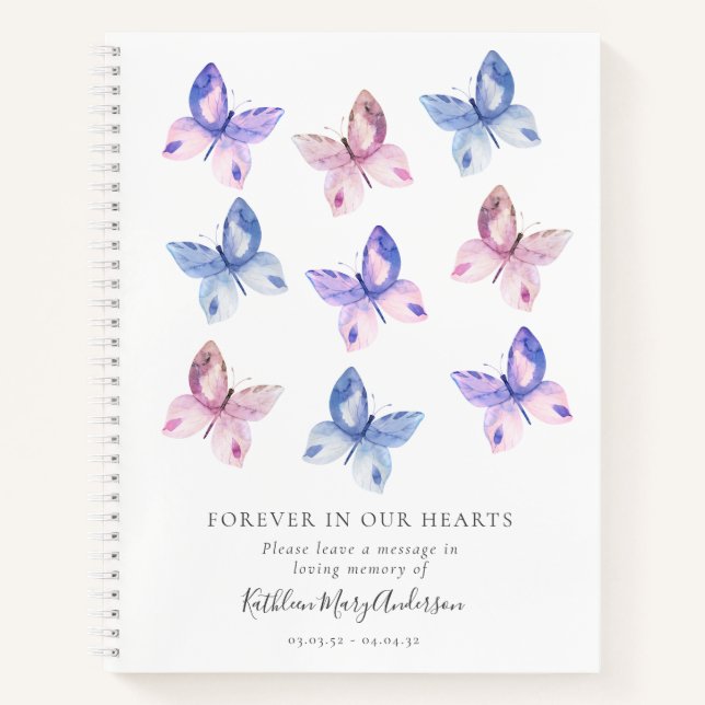 Butterfly Forever in Our Hearts Funeral Guest Book Notizbuch (Vorderseite)