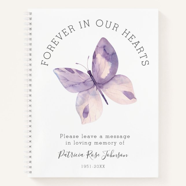 Butterfly Forever in Our Hearts Funeral Guest Book Notizbuch (Vorderseite)