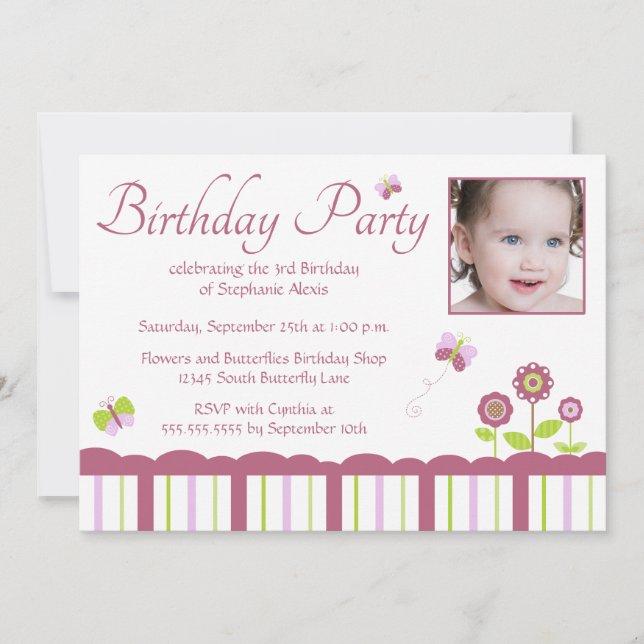 Butterfly-Foto Geburtstagsfeier Einladung (Vorderseite)