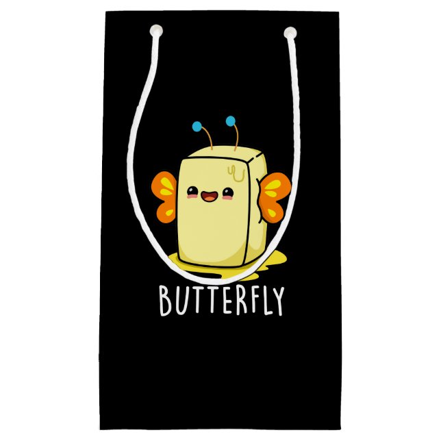 Butterfly Funny Butter with Wings Pun Dark BG Kleine Geschenktüte (Vorderseite)