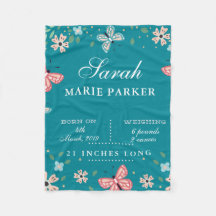 Butterfly Garden Baby Birth Stats Fleece Blanken