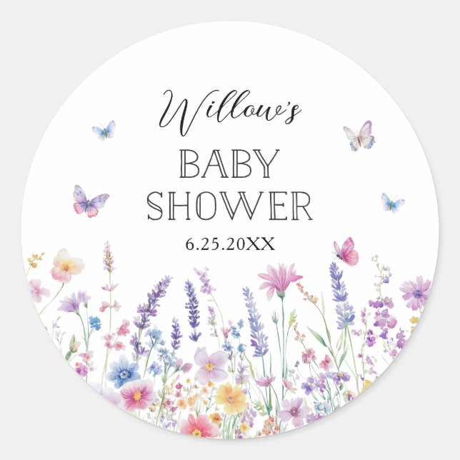 Butterfly Garden Baby Shower Favor Stickers (Vorderseite)