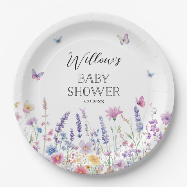 Butterfly Garden Baby Shower Paper Plates Pappteller (Vorderseite)