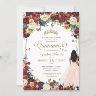 Butterfly Garden Blush Pink farbenfroh Quinceanera Einladung