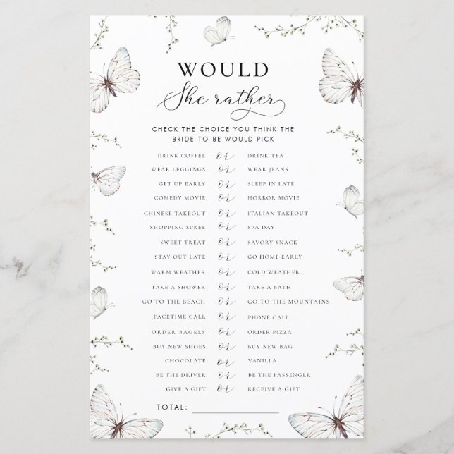 Butterfly Garden Bridal Would She Rather Game (Vorderseite)