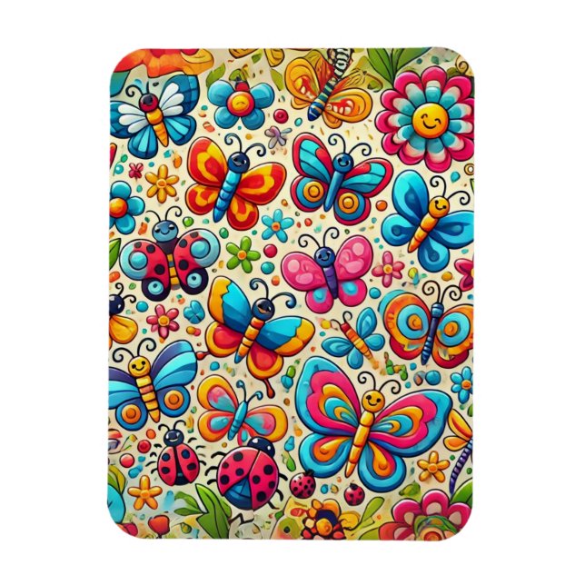 Butterfly Garden Cartoon Magnet (Vertikal)