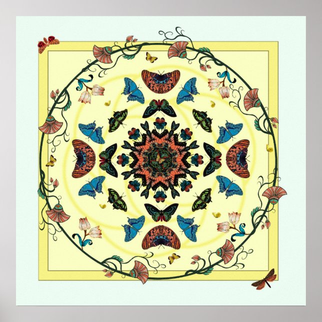 Butterfly Garden Circular Abstrakt Poster Print (Vorne)