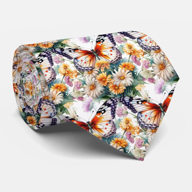 Butterfly Garden Elegantes Muster Neck Tie Krawatte (Gerollt)