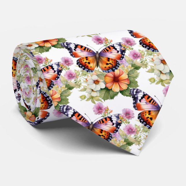 Butterfly Garden Elegantes Muster Neck Tie Krawatte (Gerollt)