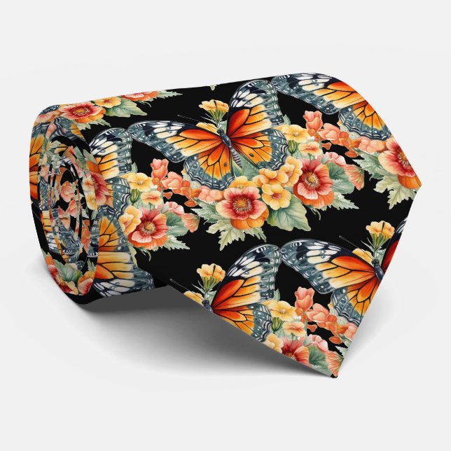 Butterfly Garden Elegantes Muster Neck Tie Krawatte (Gerollt)
