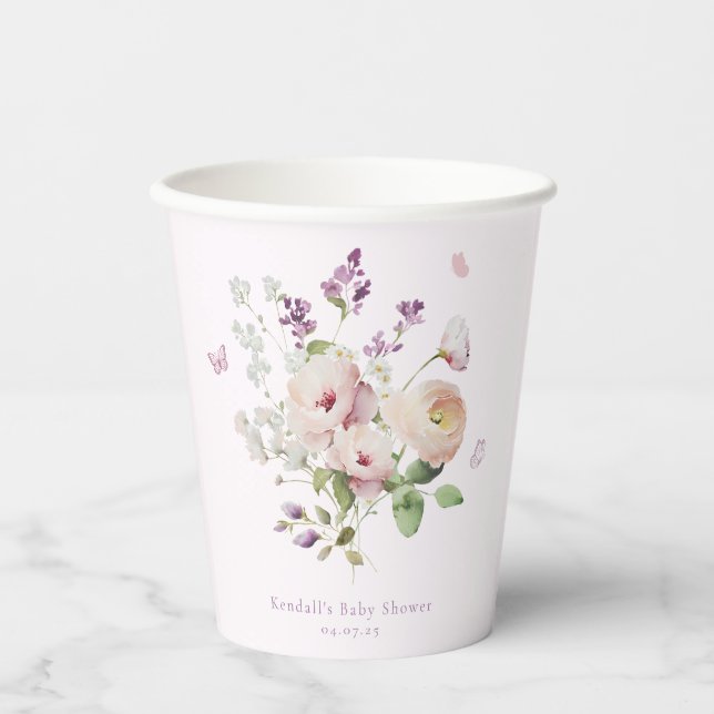 Butterfly Garden Floral Baby Shower Pappbecher (Vorderseite)