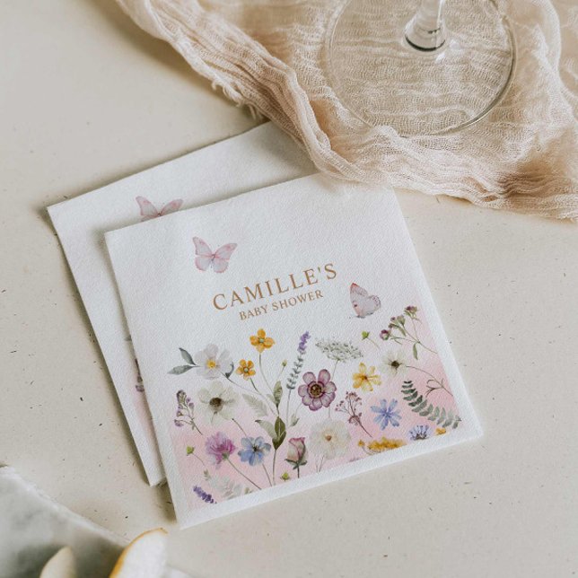 Butterfly Garden Girl Babydusche Serviette (Butterfly and wildflower girl baby shower napkins)