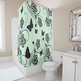 Butterfly Garden Green Duschvorhang