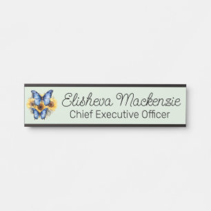 Butterfly Garden Light Blue Sage Green Office Türschild