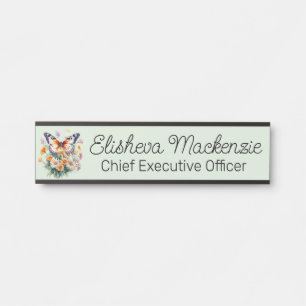 Butterfly Garden Orange Sage Green Office Türschild