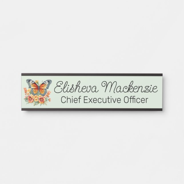 Butterfly Garden Orange Sage Green Office Türschild (Vorderseite )