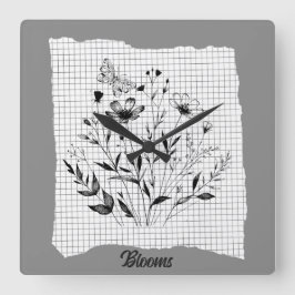 Butterfly Garden Sketches Quadratische Wanduhr