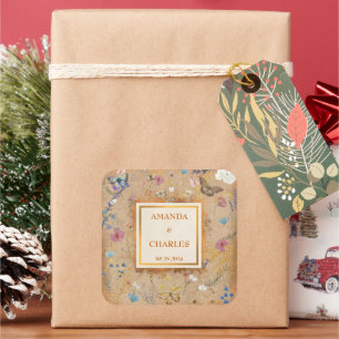 Butterfly Garden Vintage Wedding Quadratischer Aufkleber