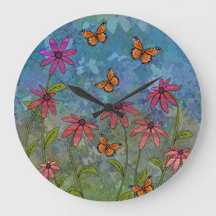 "butterfly garden" wall clock große wanduhr