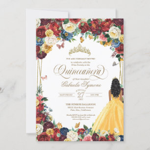 Butterfly Garden Yellow Gown Floral Quinceanera Einladung