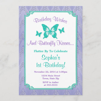 Butterfly Geburtstag Einladung Lila Aquamarin