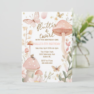 Butterfly-Geburtstagseinladung Fairy-Pink-Geburtst Einladung