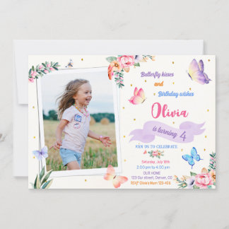 Butterfly-Geburtstagseinladung mit Foto Einladung