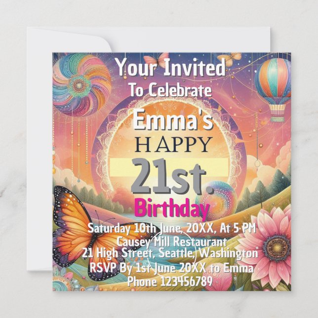 Butterfly Geburtstagsfeier 21. Einladung (Vorderseite)