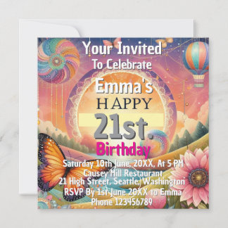 Butterfly Geburtstagsfeier 21. Einladung