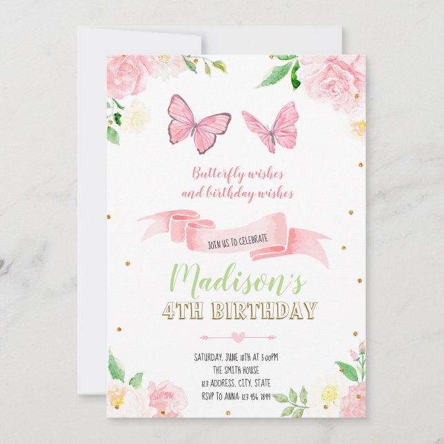 Butterfly-Geburtstagsfeier Einladung (Vorderseite)
