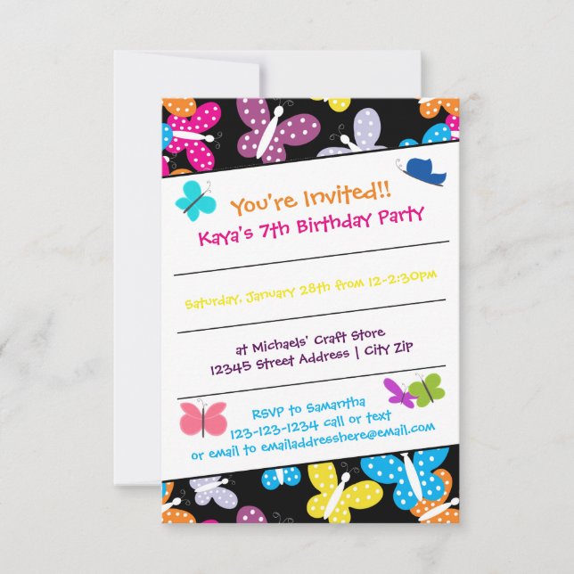 Butterfly Geburtstagsparty - 3x5 Einladung (Vorderseite)
