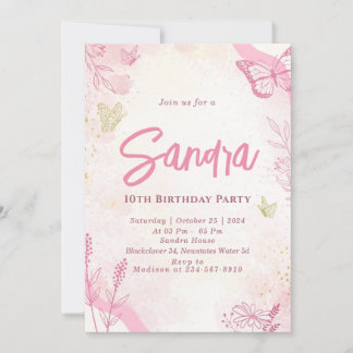 Butterfly Geburtstagsparty Editable Einladung